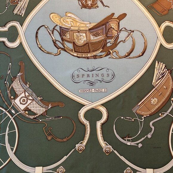 Vintage Hermes Springs Green Tones Silk Scarf designed by Phillipe Ledoux - Picture 3 of 16